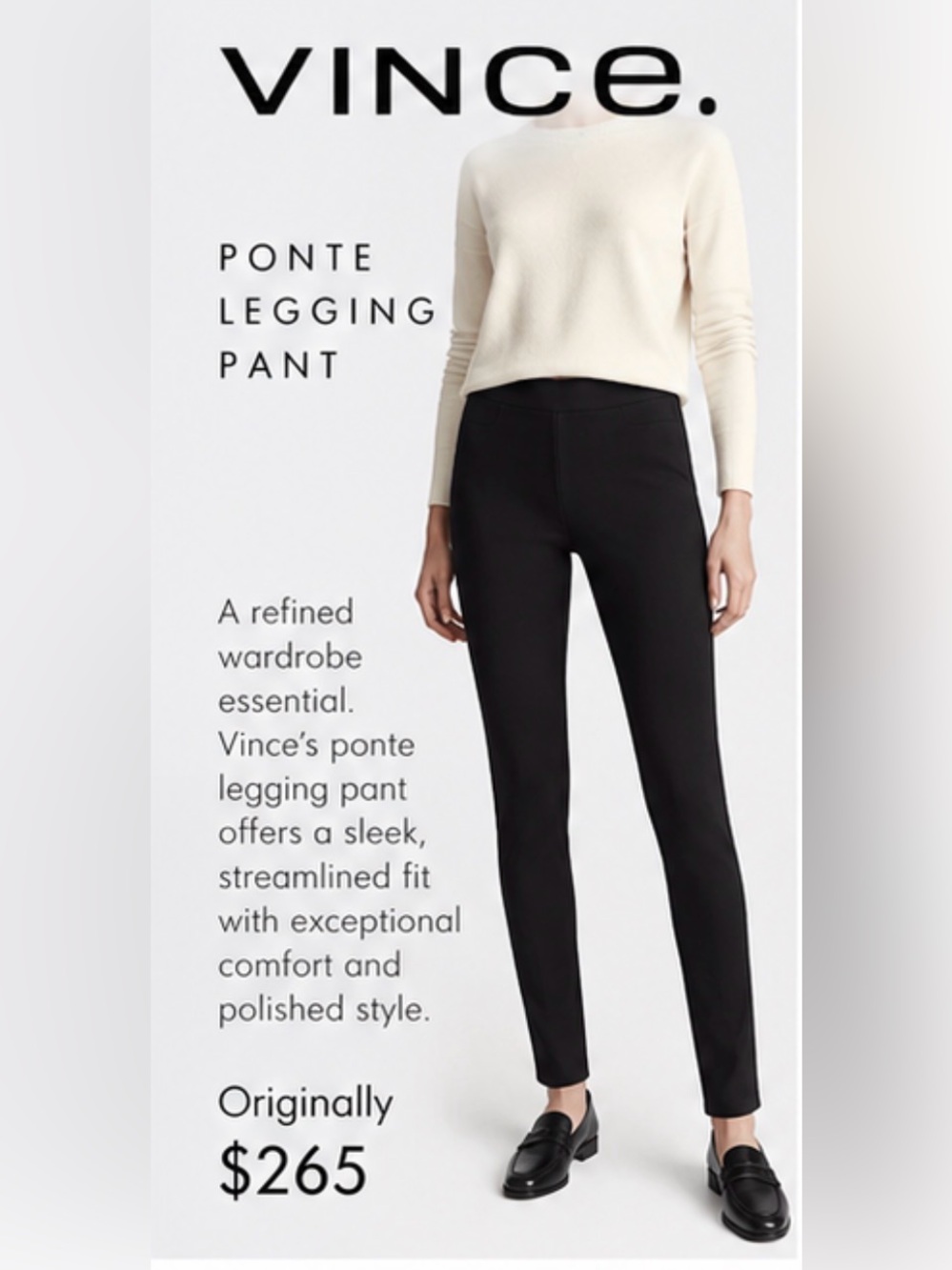 Vince Black Ponte Stretch Skinny Pants Leggings Size Small
